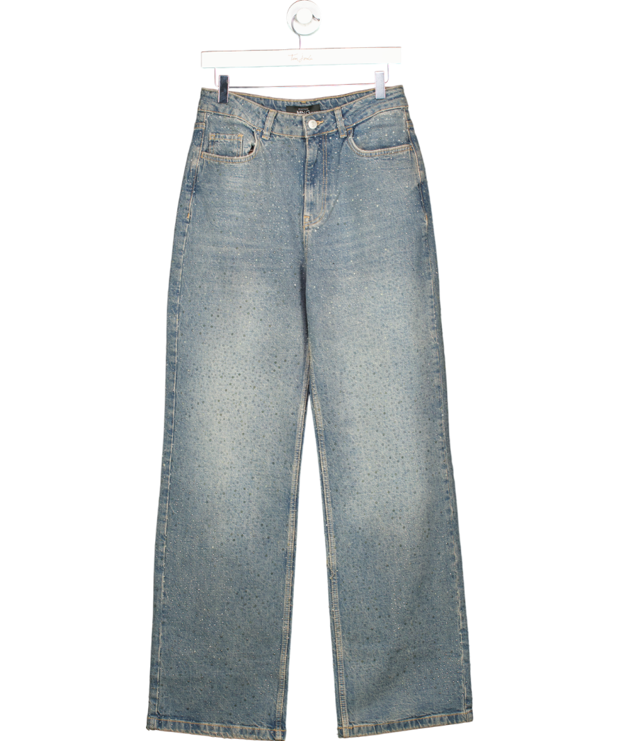 MANGO Blue Straight-fit Jeans With Rhinestone Detail UK 8