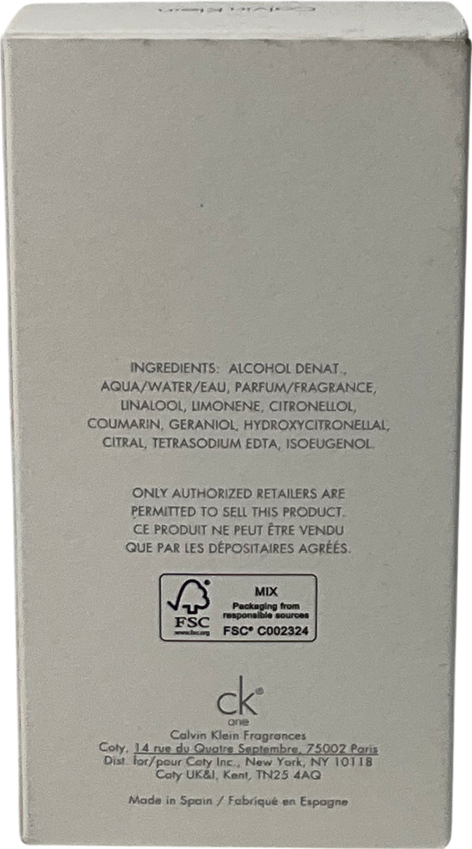 Calvin Klein One Eau De Toilette One 100ml