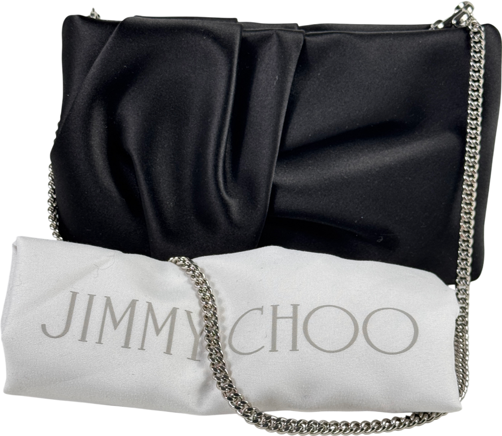 JIMMY CHOO Black Bonny Satin Clutch  / Shoulder Bag