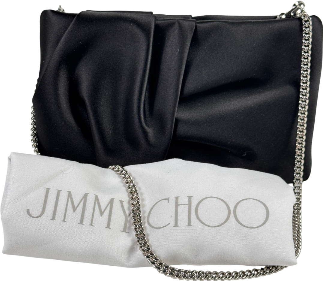 JIMMY CHOO Black Bonny Satin Clutch  / Shoulder Bag
