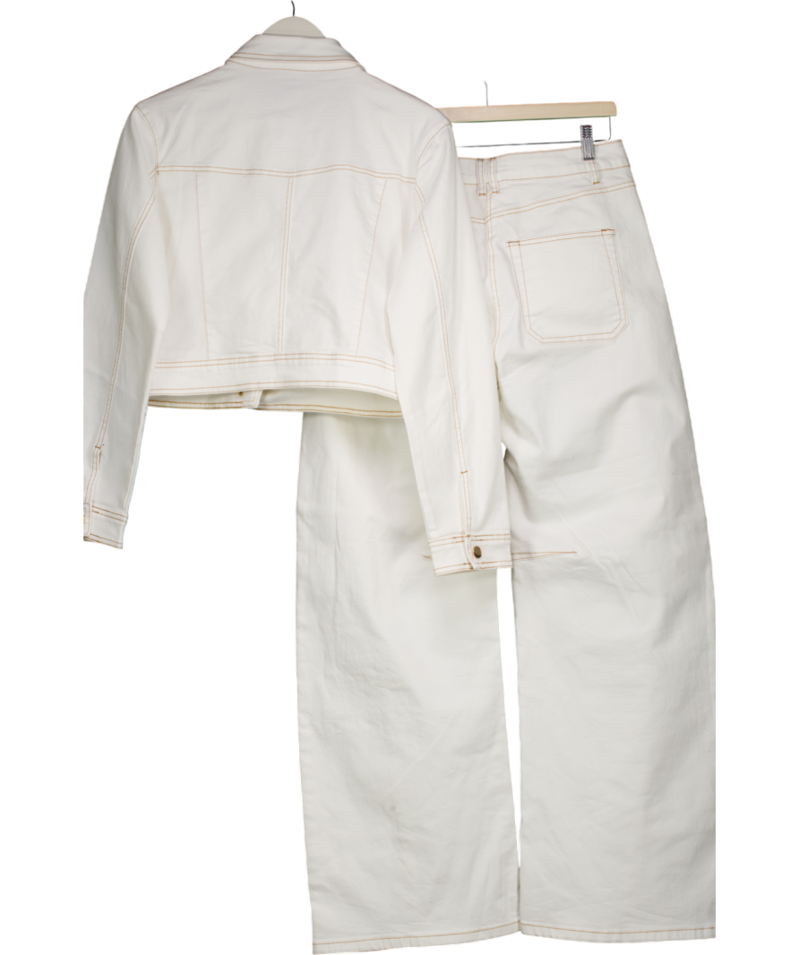 Karen Millen White Denim Contrast Stitch Jacket And Barrel Leg Jeans Set UK 12