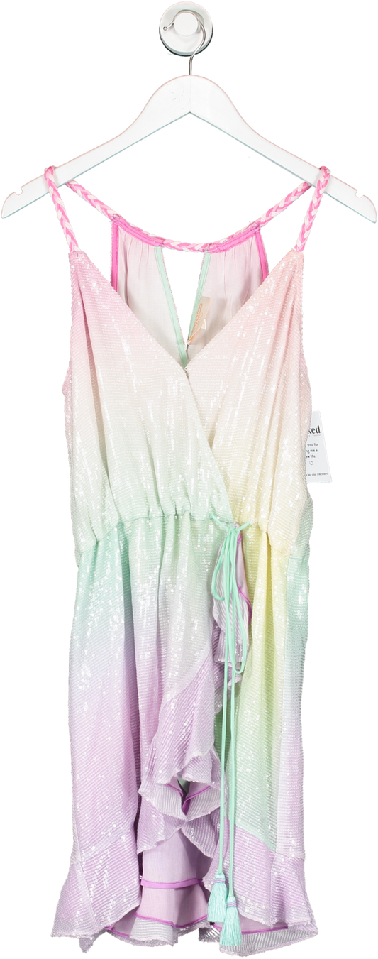Rococo Sand Multicoloured Strappy Sleeveless Tie Front Mini Dress UK S