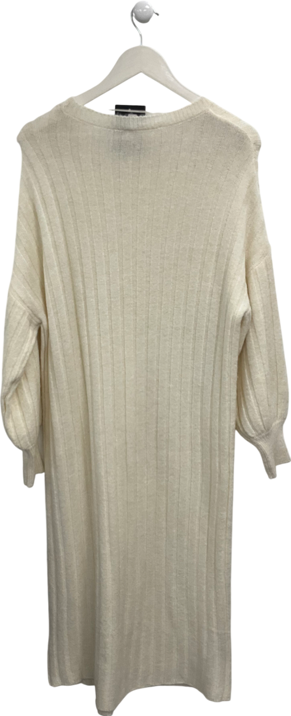 MANGO Cream Knitted Jumper Dress In Beige UK L