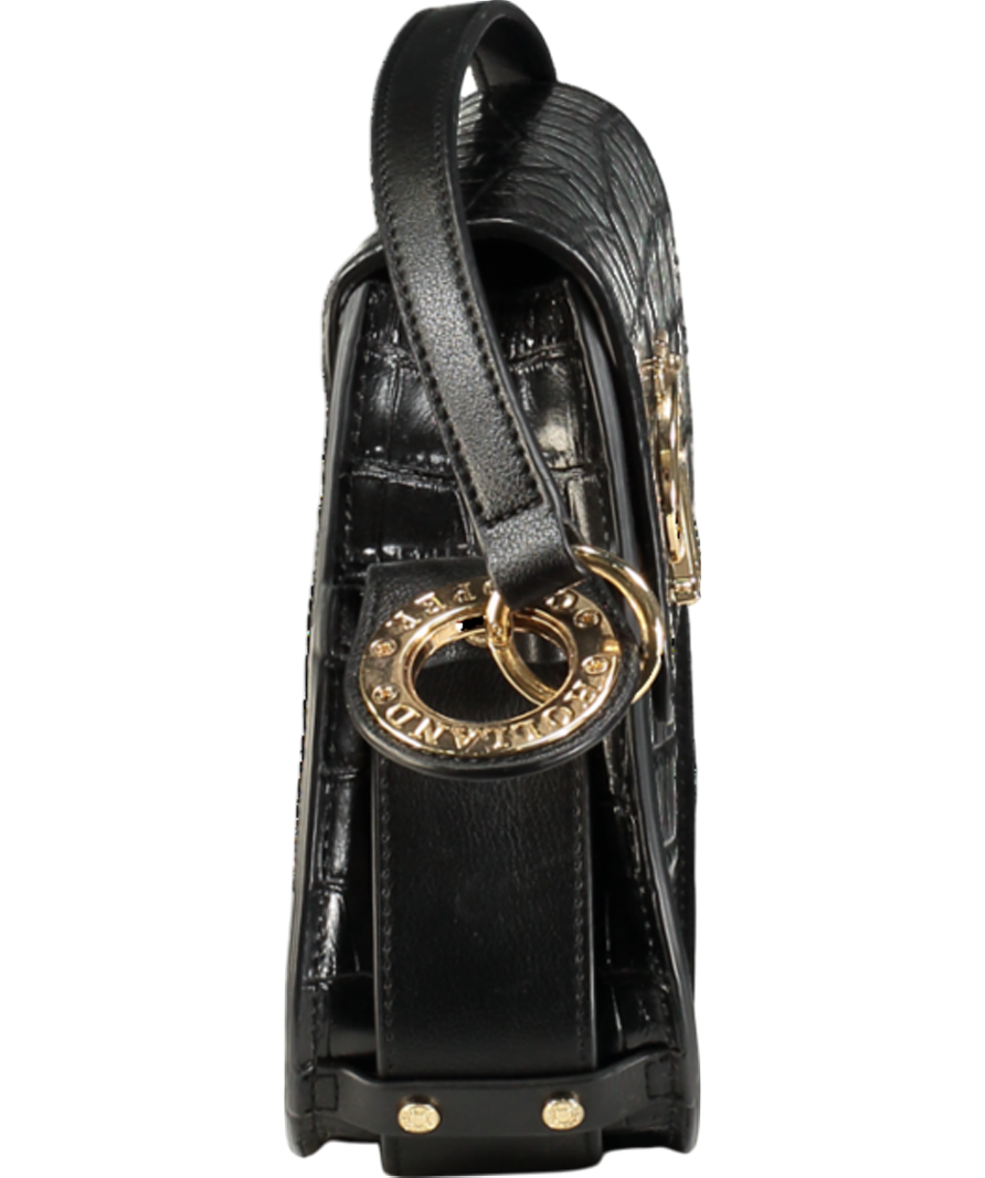Holland Cooper Black Croc Leather Chelsea Saddle Bag