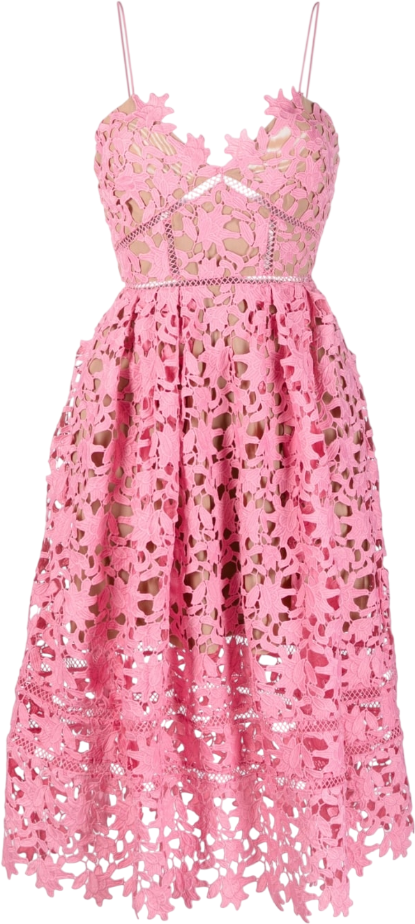 SELF PORTRAIT Pink  Azaelea Floral-embroidered Woven Midi Dress UK 16