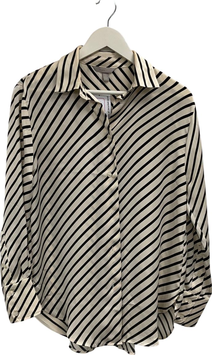 H&M Cream Satin Striped Blouse UK XS