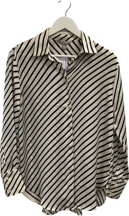 H&M Cream Satin Striped Blouse UK XS