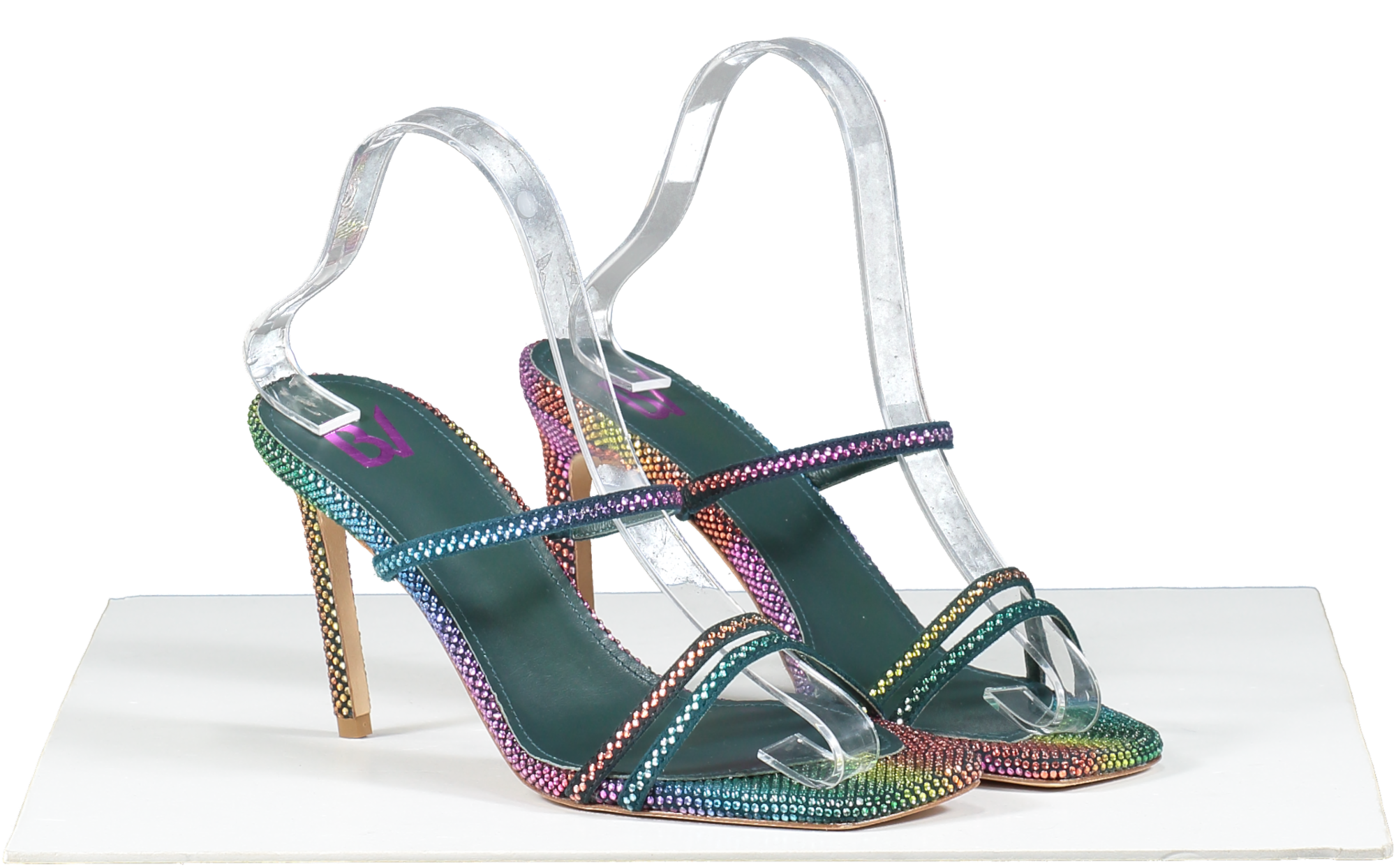 Bettina Vermillon Multicoloured Lady Strass Rainbow Crystal Embellished Strappy Heels UK 4 EU 37 👠