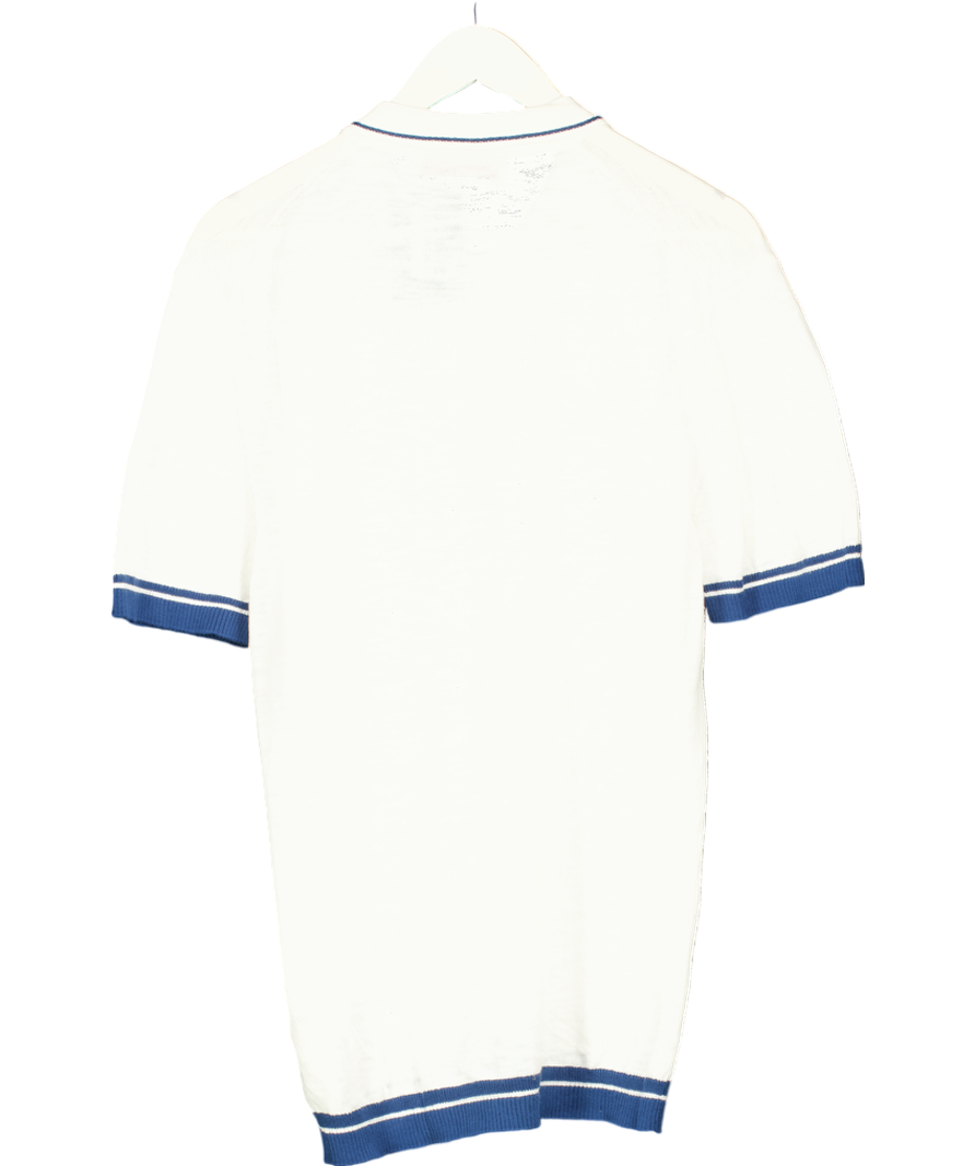 Orlebar Brown White Maranon Striped Cotton Linen Polo Shirt UK M