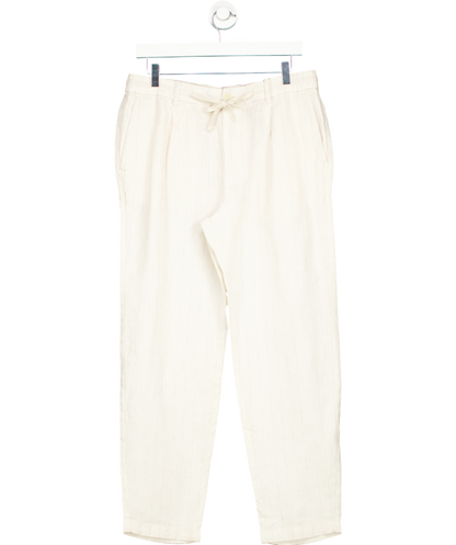 MANGO Cream 100% Linen Striped Trousers With Drawstring W32