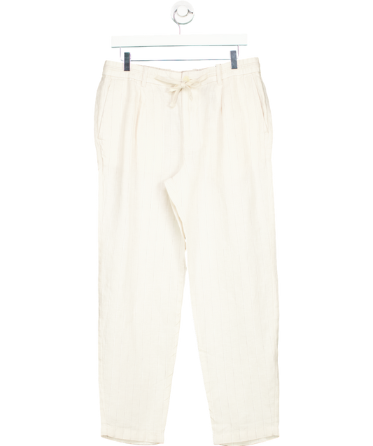 MANGO Cream 100% Linen Striped Trousers With Drawstring W32