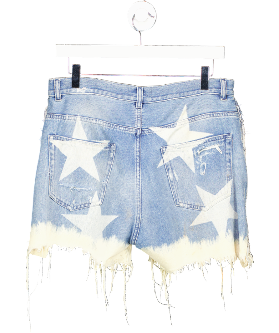 faith connexion Blue Denim Bleach Star Mini Shorts UK L