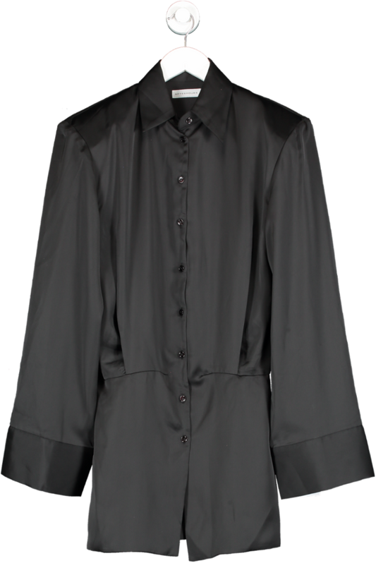 Afterhours Black Satin Shoulder Pad Shirt Dress UK S