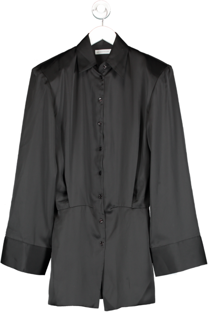 Afterhours Black Satin Shoulder Pad Shirt Dress UK S