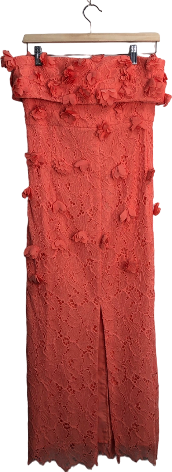 Karen Millen Coral Petal Floral Applique On Lace Woven Bandeau Midi Dress UK 8