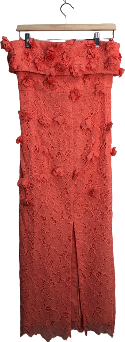 Karen Millen Coral Petal Floral Applique On Lace Woven Bandeau Midi Dress UK 8