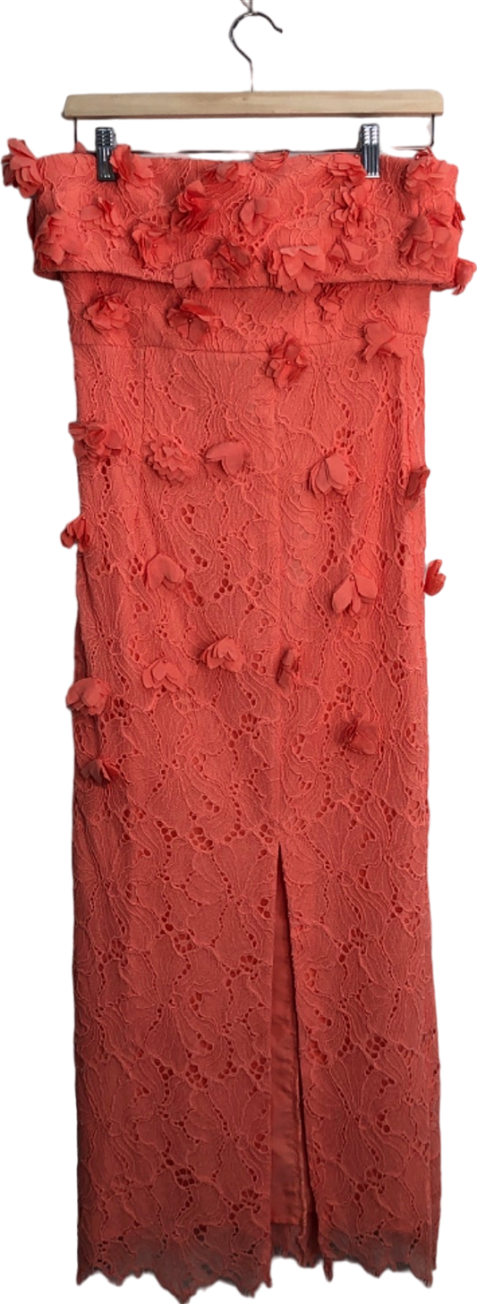 Karen Millen Coral Petal Floral Applique On Lace Woven Bandeau Midi Dress UK 8