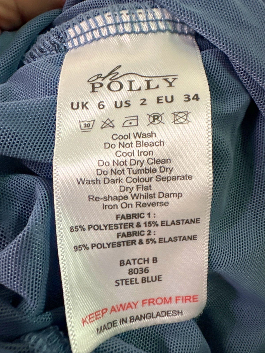 Oh Polly Steel Blue Mesh Ruched Dress UK 6