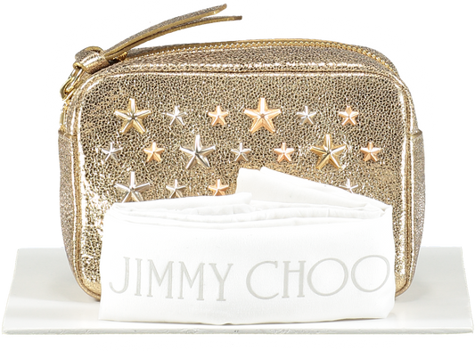 Jimmy Choo Metallic Leather Gold Star Embellished Pouch Clutch bag