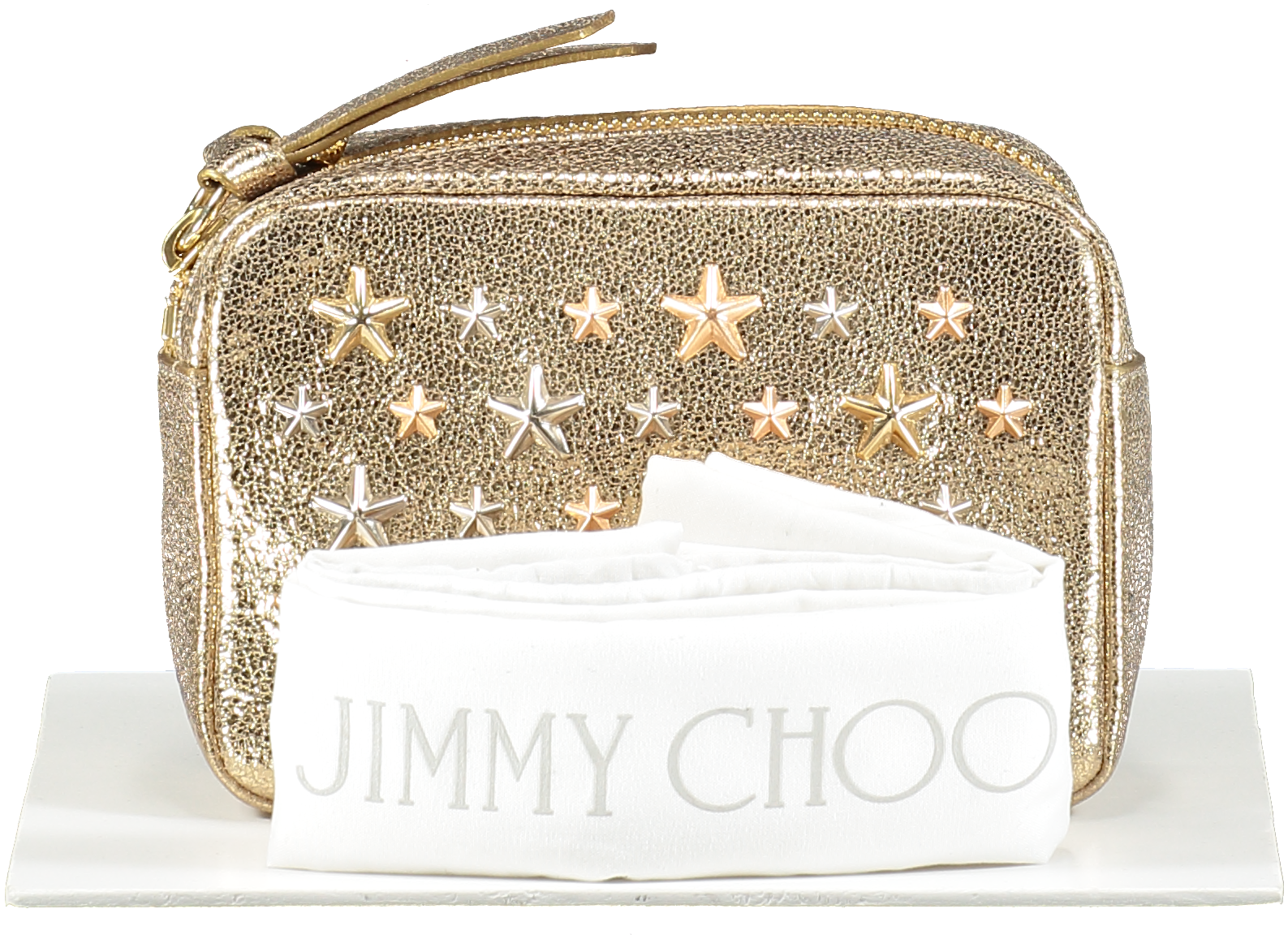 Jimmy Choo Metallic Leather Gold Star Embellished Pouch Clutch bag