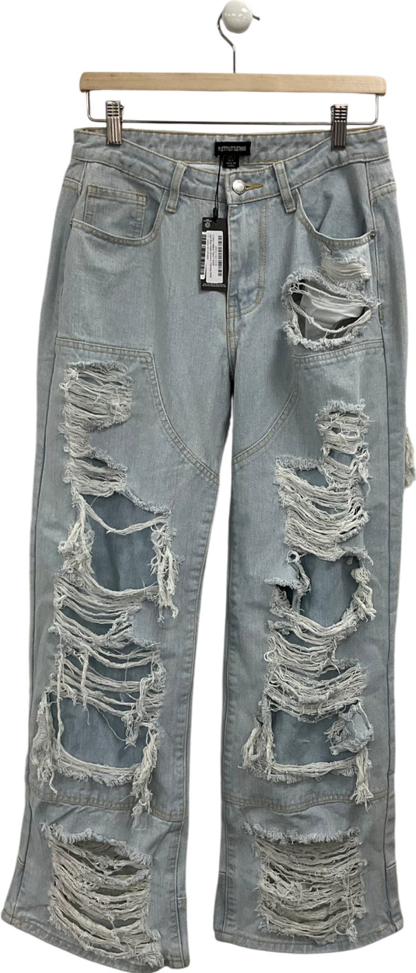 PrettyLittleThing Light Blue Wash Extreme Distress Wide Leg Jeans UK 10