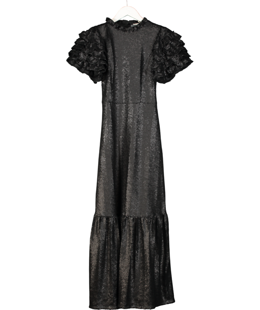 Sea New York Black Sequin The Rachelle Ruffle Sleeve Gown In Black Sz0 UK 4