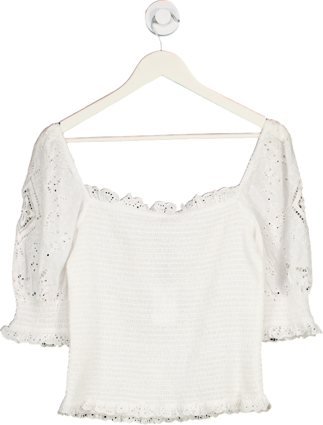 Brora White Off-Shoulder Smocked Top UK 12