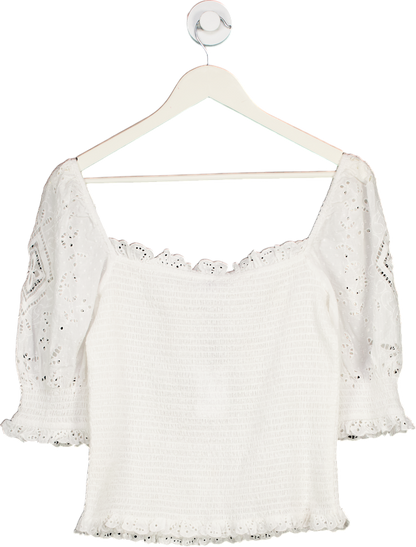 Brora White Off-Shoulder Smocked Top UK 12