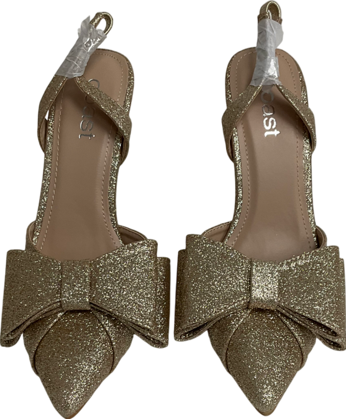 Coast Metallic Tamara Glitter Bow Sling Back Stiletto Court Shoes UK 4 EU 37 👠