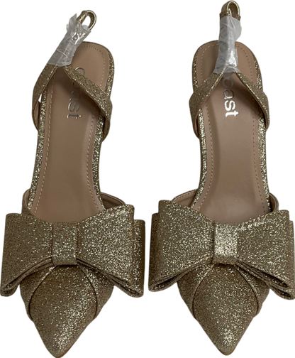 Coast Metallic Tamara Glitter Bow Sling Back Stiletto Court Shoes UK 4 EU 37 👠