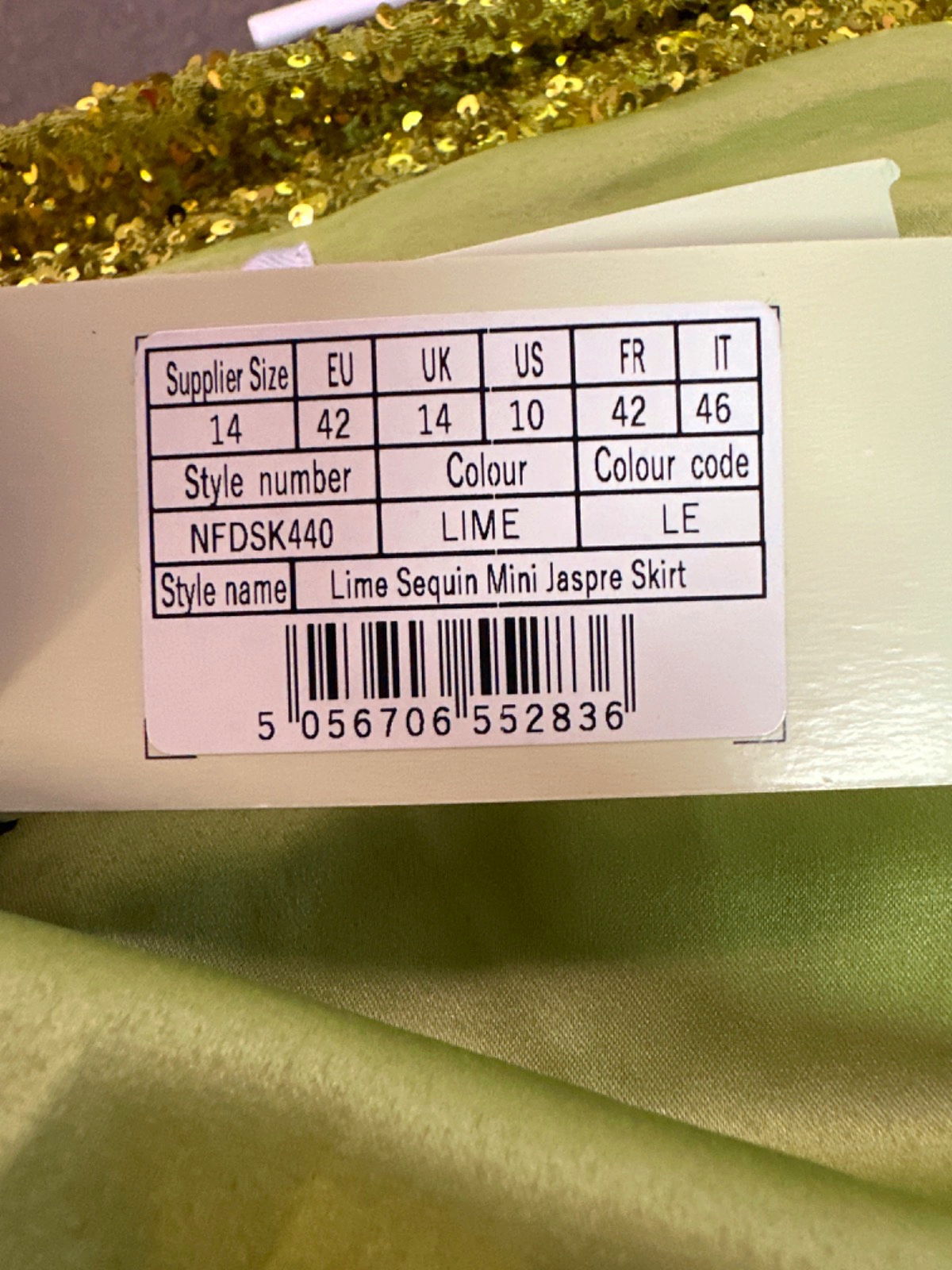 Never Fully Dressed Lime Sequin Mini Jaspre Skirt UK 14