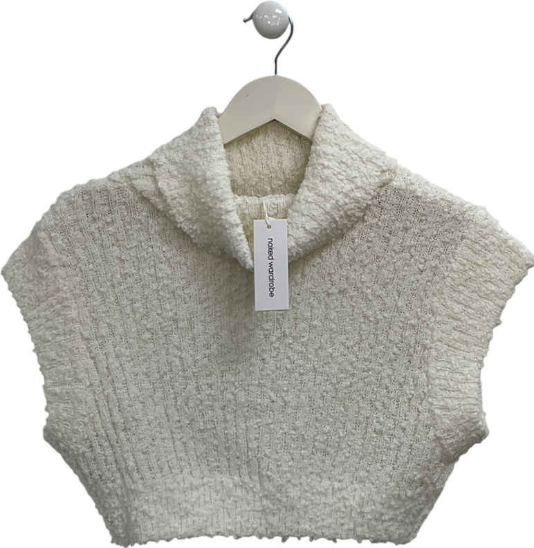 Naked Wardrobe Cream Sleeveless Knit Turtleneck Cropped Sweater UK S
