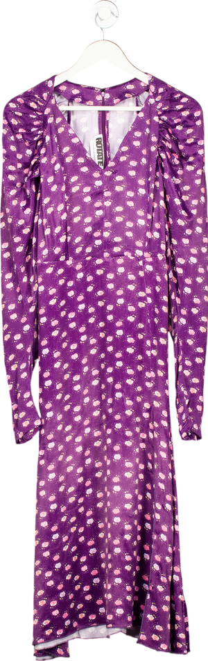ROTATE Purple Clair Pansy print midi Dress DK40 UK 12