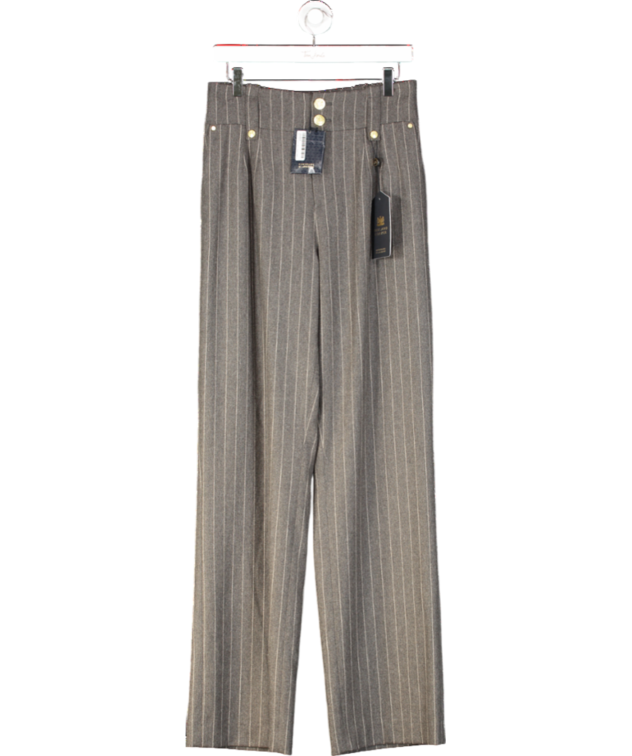 Holland Cooper High Waisted Straight Trouser Soft Grey Pinstripe UK 10