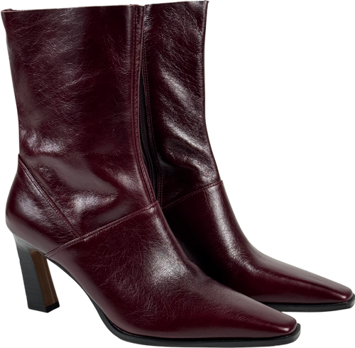 ASOS Estella Leather Chisel Toe Ankle Boots In Burgundy Red UK 7 EU 40