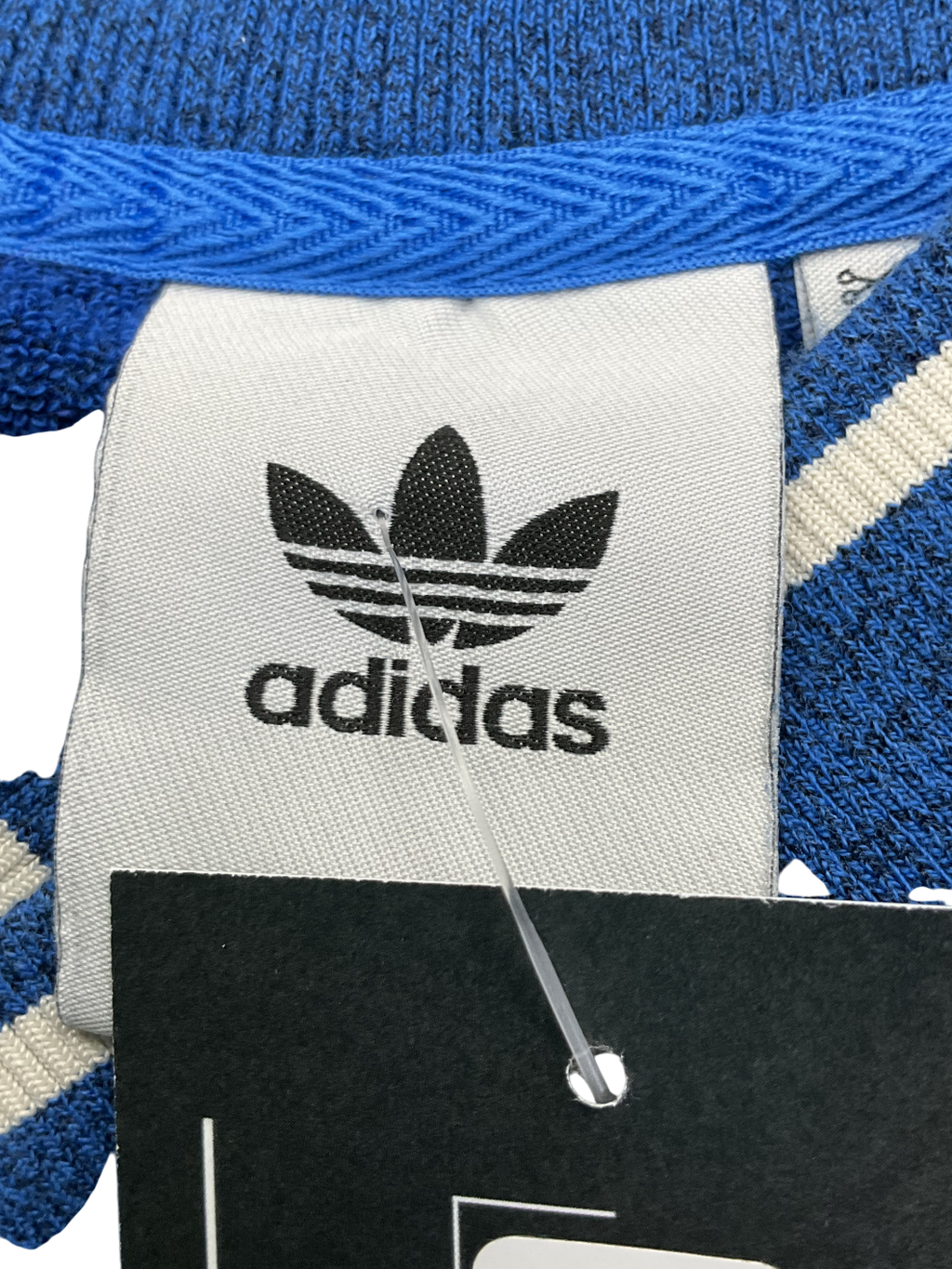 adidas Blue V Neck Three Stripe Sweater UK M