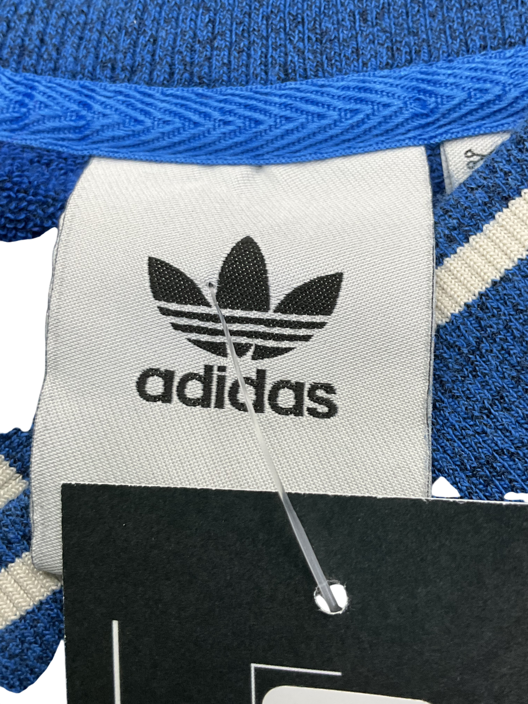 adidas Blue V Neck Three Stripe Sweater UK M