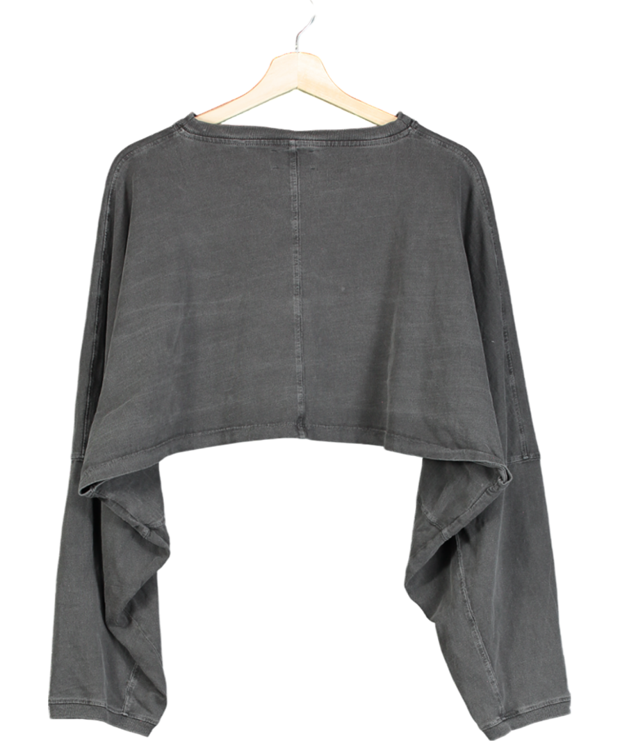 Joah Brown Grey Slouchy Crop Long Sleeve Top UK S/M