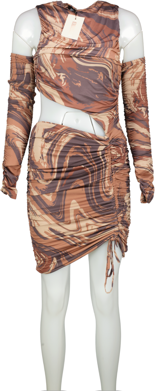 Missguided Long Sleeve Dress Brown Marble Bnwt UK 4