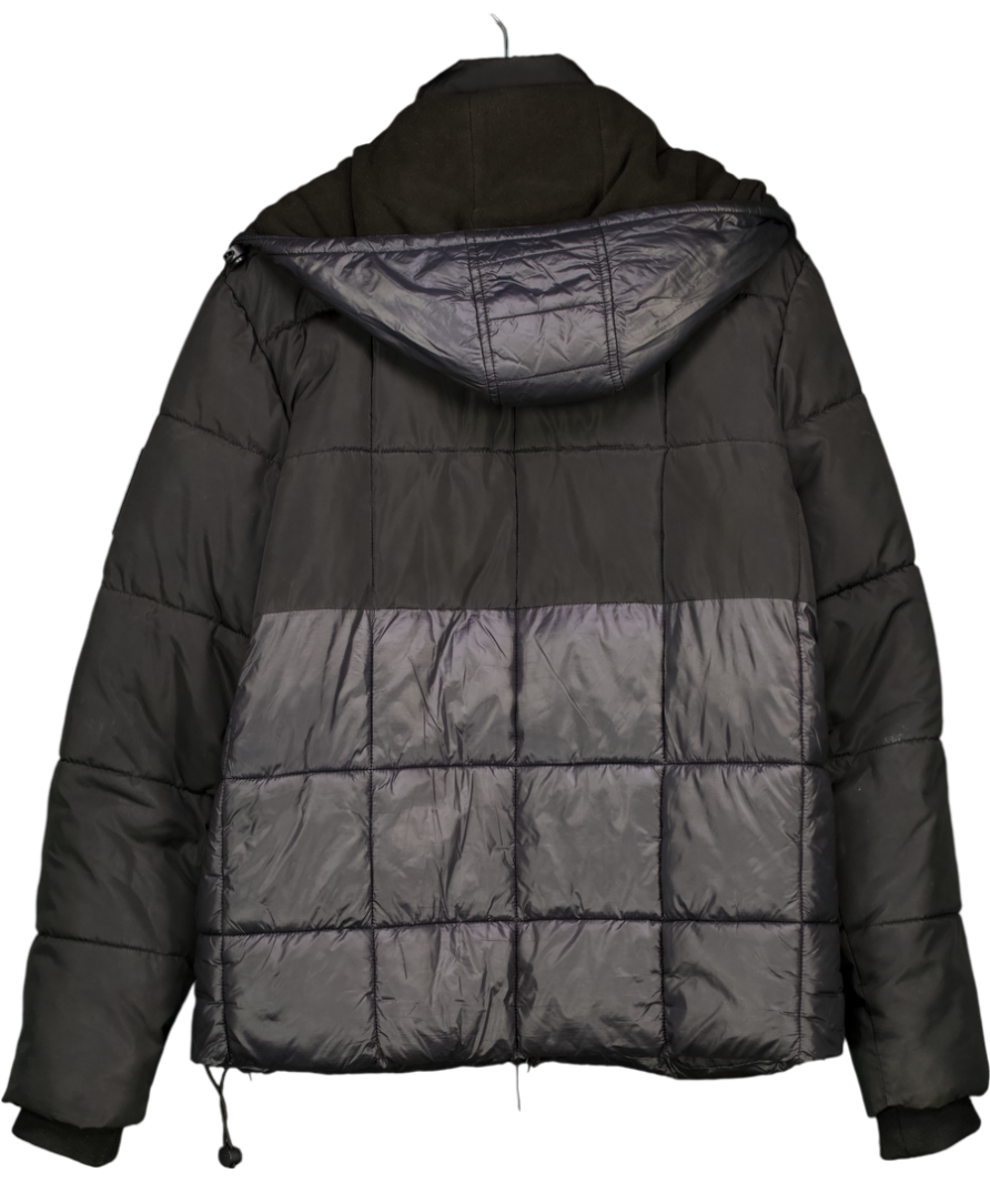 River Island Black Puffer Jacket With Fleece Lined Hood UK M