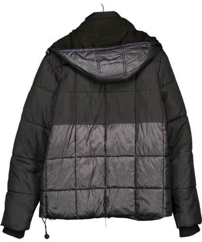 River Island Black Puffer Jacket With Fleece Lined Hood UK M