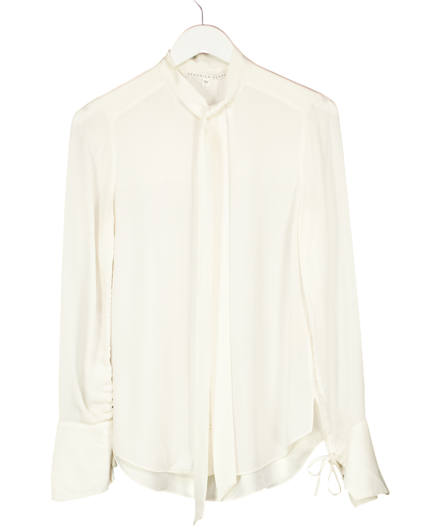 Veronica Beard Cream Silk Tie Neck Button Blouse UK XS