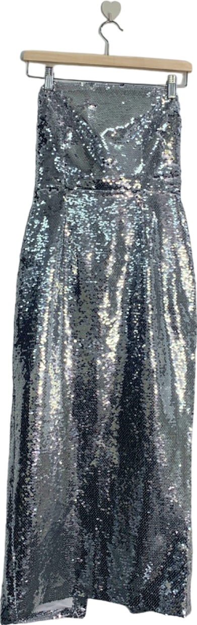 True Decadence Silver Sequin Strapless Dress UK 10