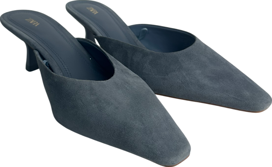 ZARA Blue Suede Mule Heels UK 7 EU 40 👠