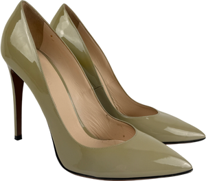 BOHOBOCO pale olive Green Slip On Patent Pointed Toe Heels UK 8 EU 41