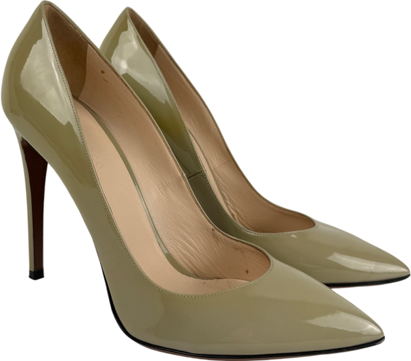 BOHOBOCO pale olive Green Slip On Patent Pointed Toe Heels UK 8 EU 41