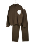 The Couture Club Chocolate Brown Monogram Fluffy Knit Zip Through And Straight Leg Jogger UK S