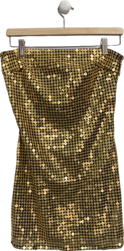 Pretty Little Thing Gold Sequin Mini Dress UK 10