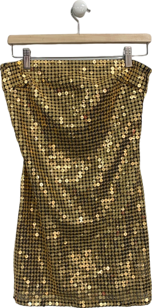 Pretty Little Thing Gold Sequin Mini Dress UK 10