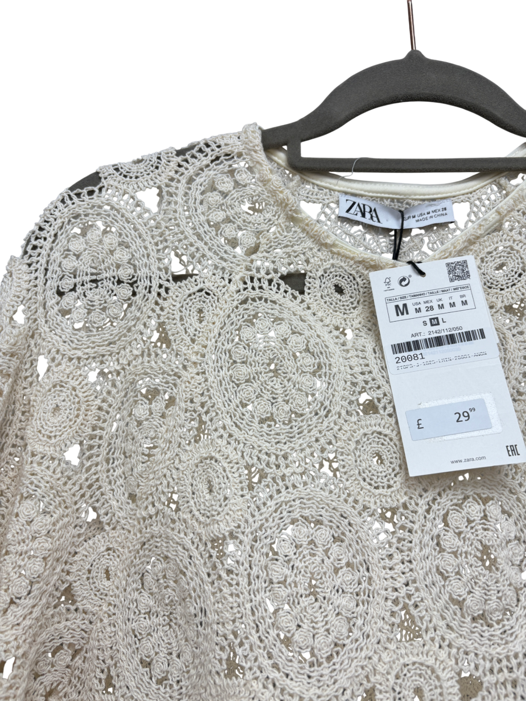 ZARA Cream Crochet Top UK M